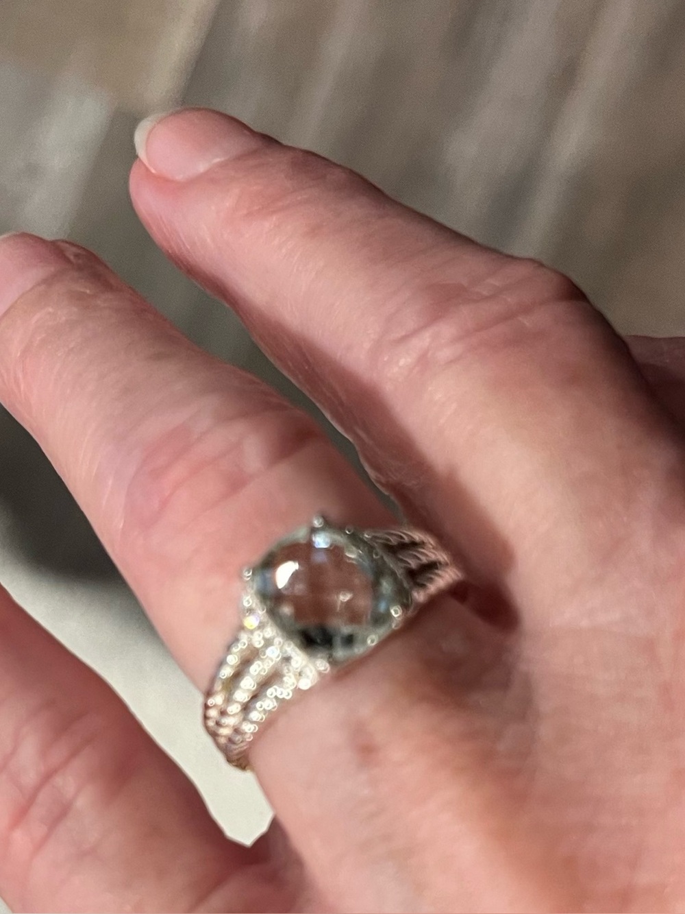 Elegant David Yurman Silver Prasiolite Gemstone and Diamond Ring